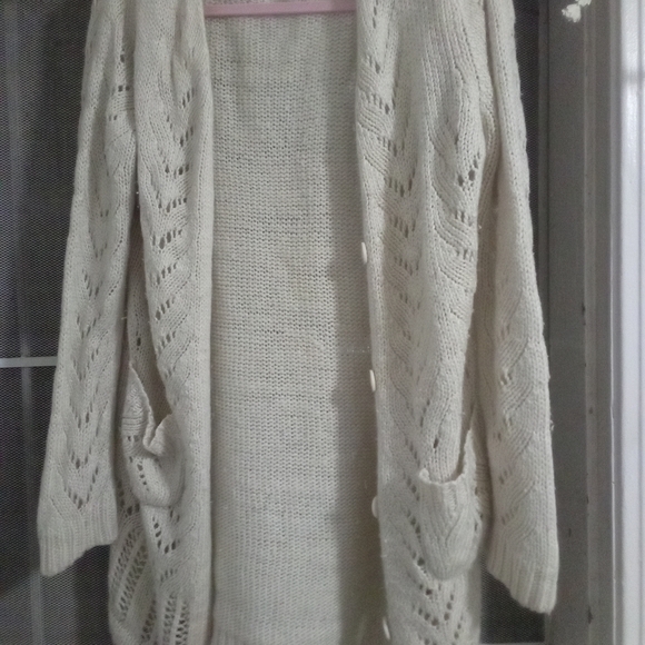 Cecico white & Beige Knit Cardigan Sweater granny common, warm soft traditional - Picture 6 of 10